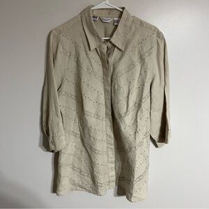 Richard Malcolm Woman’s 1X 100% Irish Linen Eyelet Detail Button Up Cream Tunic